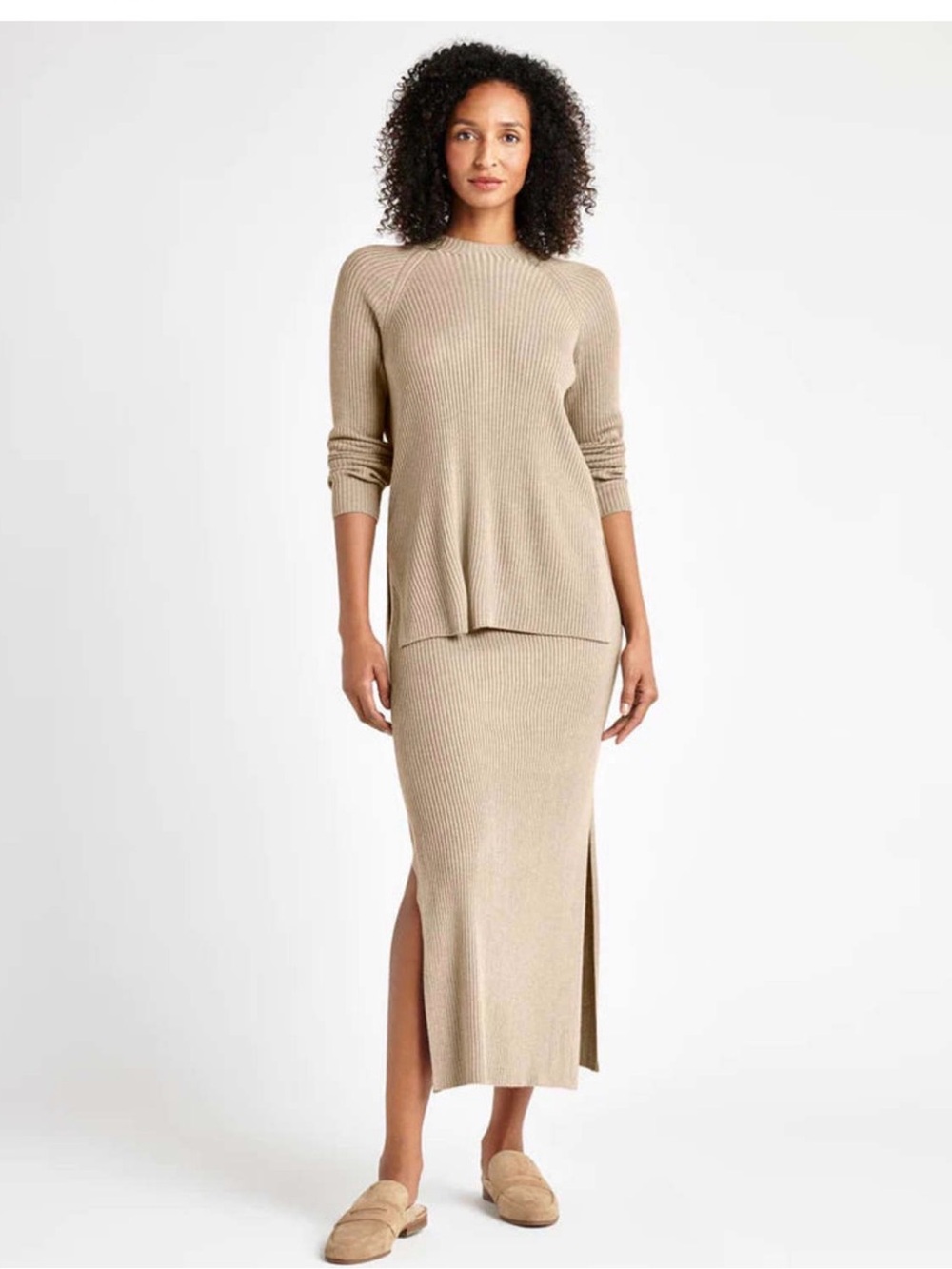 Splendid Ribbed Midi Skirt Heather Charcoal Grey Slit, size M - Picture 14 of 16
